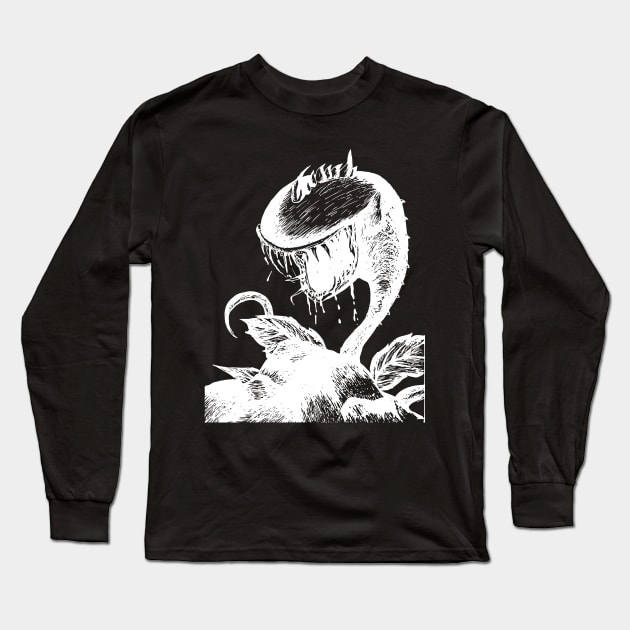 The Great Chomper (White on Black) Long Sleeve T-Shirt by Latar Putih